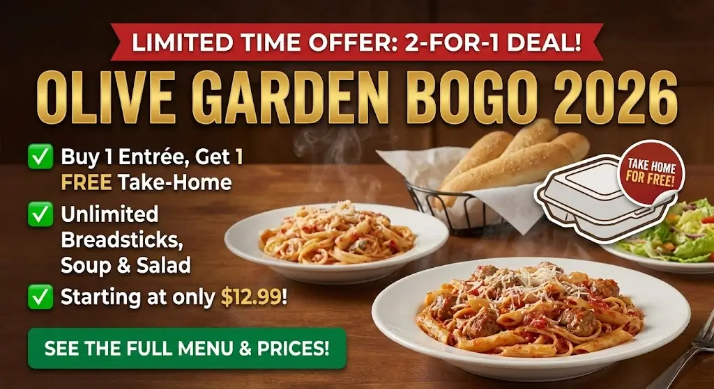 Olive Garden Menu 2026 Buy One Take One Deal Offers